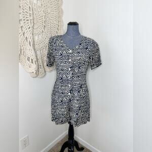 Vintage The Limited 90s Blue and White Printed Romper Size Medium